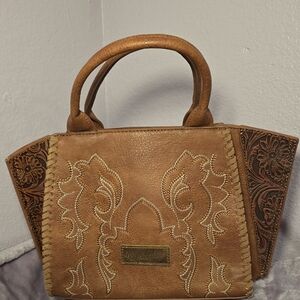 Wrangler Tan and Brown Embroidered Satchel